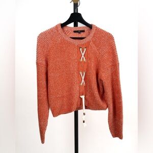 Tibi Orange Lace-Up Crew Neck Sweater
